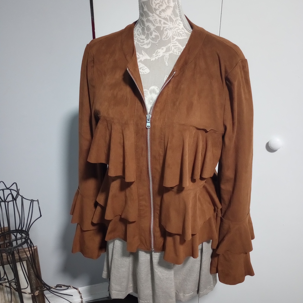 INC Brown Faux Suede Jacket - Picture 2 of 9